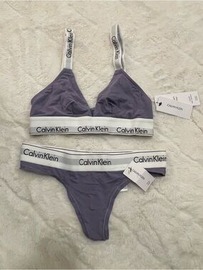 Calvin Klein Purple Bralette and Thong Set